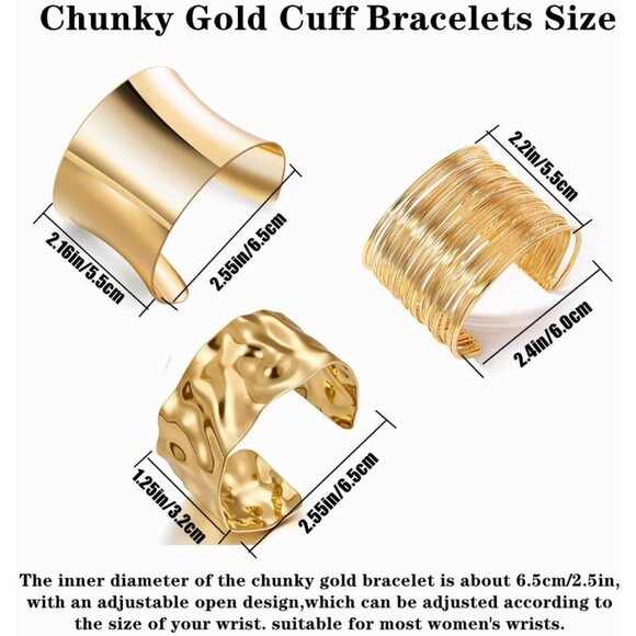 3PCS Gold Chunky Cuff Bracelets for Women Irregular Minimalist Statement Bangle - Picture 5 of 7